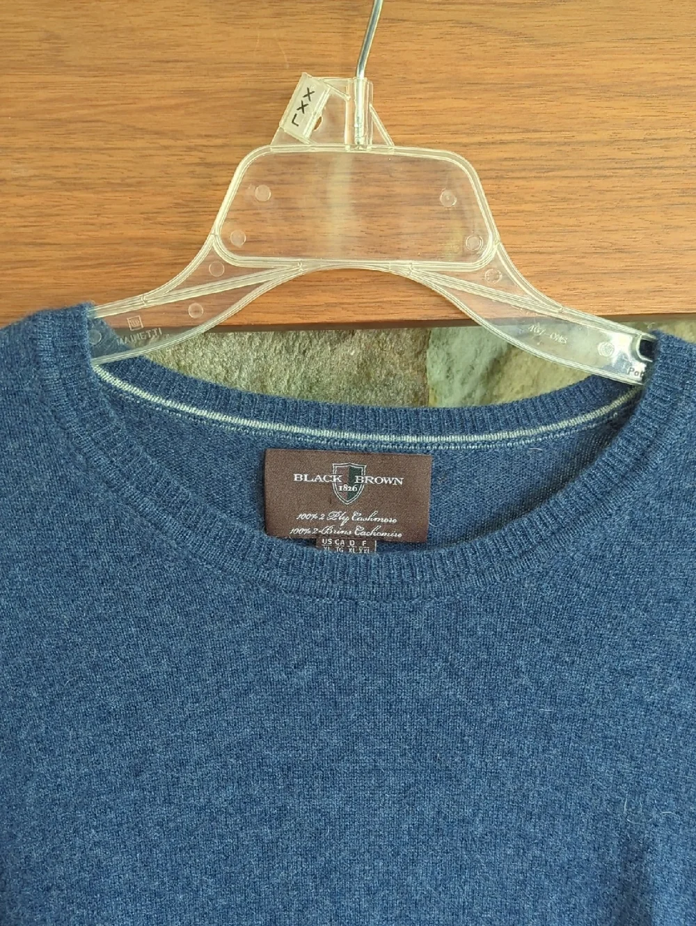 Black Brown 1826 2 Ply Blue Cashmere Crewneck Sweater